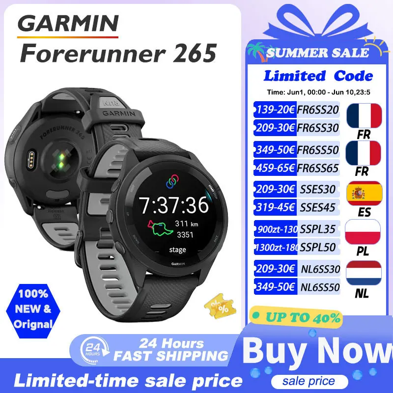 Montre Garmin Forerunner 265, montre de sport Garmin, GPS de plein air, course à pied, fitness, marathon, natation, fréquence cardiaque, oxygène sanguin, montre connectée chinoise