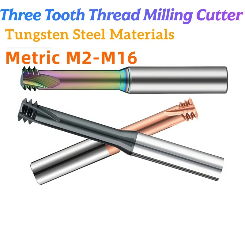 

1pcs CNC Machine Cemented carbide Three Flute Thread Milling Cutter M2M3M4M5M6 Mill Mills Cutters Nano Coating M8M10M12M14M18