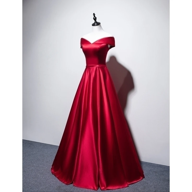 

Long Prom Dresses V-Neck Off The Shoulder A-Line Floor-Length Satin Dress Prom Prom Long Elegant Dresses