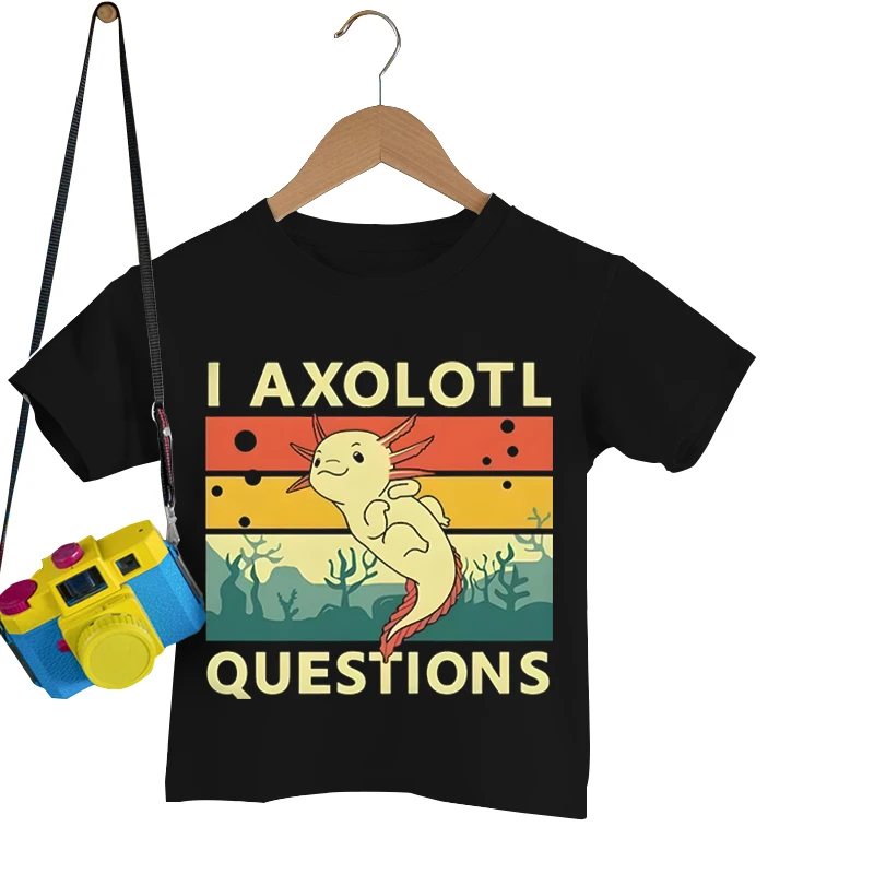 

Boys Cartoon Axolotl & I Axolotl Question Letter Print Basic Round Collar Short Sleeve T-Shirt For Summer