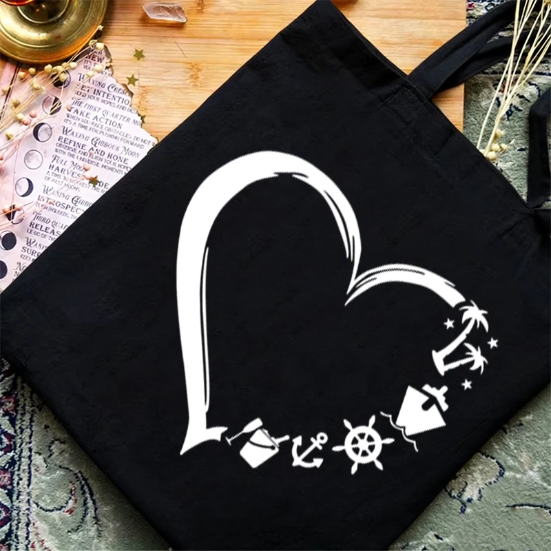 

Холщовая сумка-тоут с принтом в виде сердечек, женская многоразовая сумка для покупок из серии Love, женская летняя пляжная сумка через плечо для активного отдыха