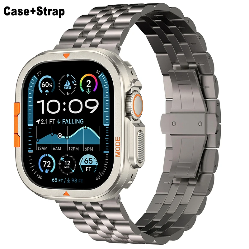 

Metal Case+Titanium Strap for Apple Watch Ultra 3/Ultra 2/Ultra 49mm Hard Anti-fall Protector Cover for Iwatch Ultra Metal Band