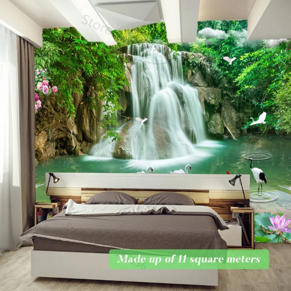 Imagem -03 - Green Mountain Waterfall Custom 3d Wall Mural Papel de Parede Paisagem Natureza Home Decor Foto Papel de Parede para Sala e Quarto