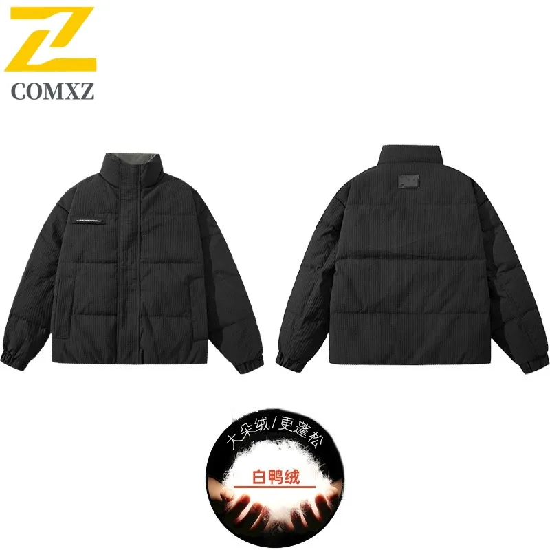 COMXZ 厚手パーカーコート 大きいサイズ スタンドカラー 高品質 防寒 防雪 中綿入りジャケット スキー ミニマリスト メンズ パファージャケット