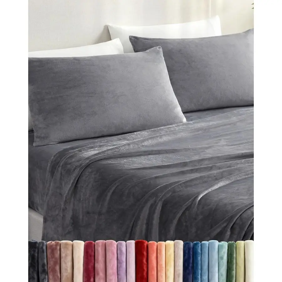 

Sheets King Size Set 4Piece Velvet Flannel Sheet Set Super Soft Fleece Bedding 1 Flat, 1 Fitted amp 2 Pillowcases Cozy Warm, Com