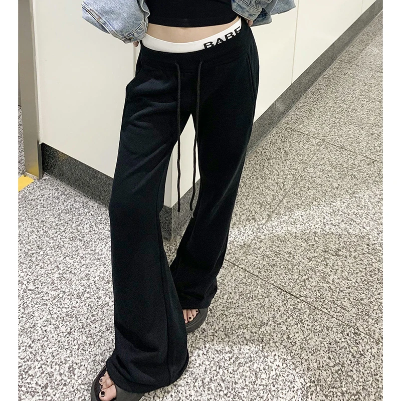 Korean Micro Flare Pants Women Draping Slim High-Waisted Streetwear Solid Harajuku Y2K Sweatpants Fashion Loose Casual Trousers