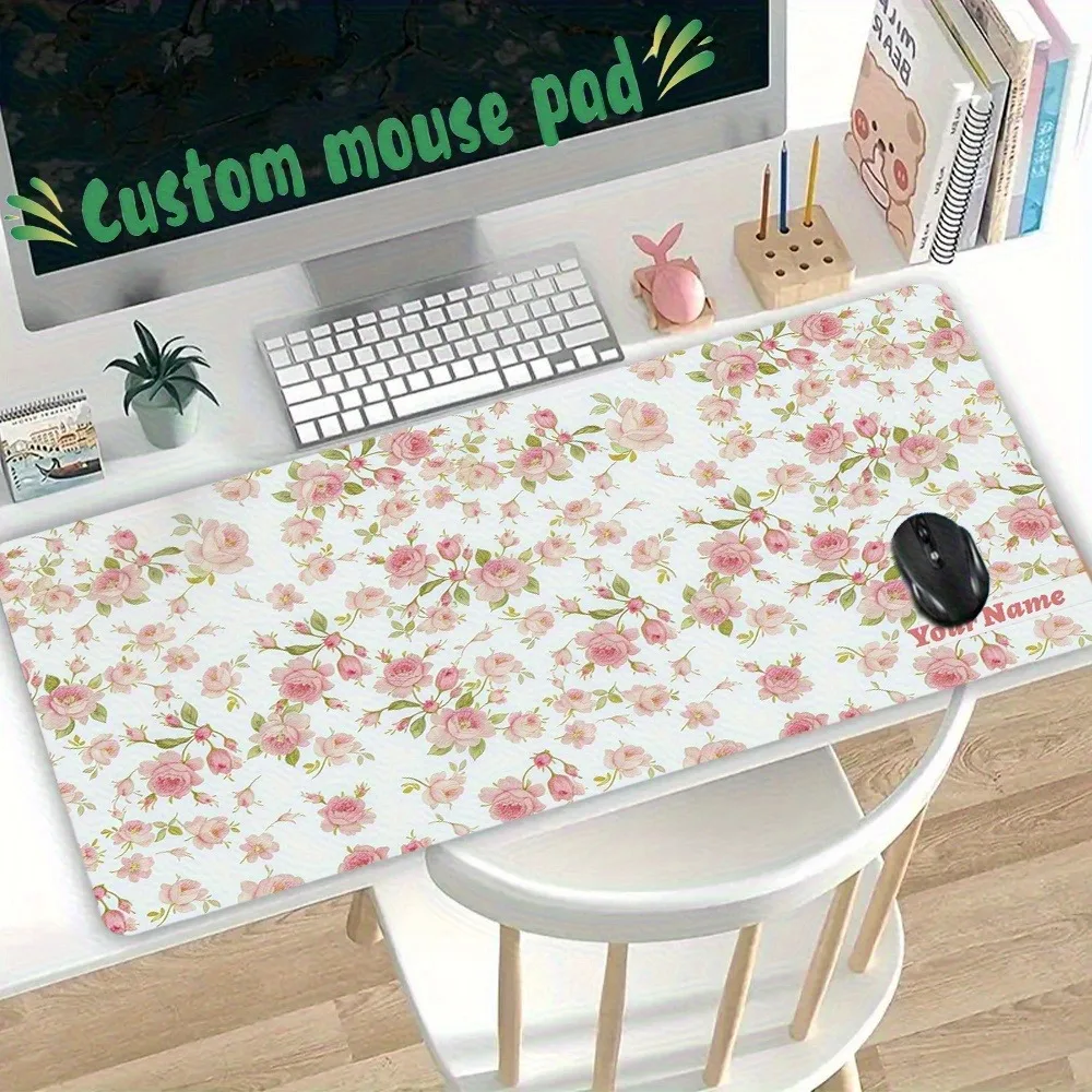 Customizable Light Pink Floral Design Mouse Pad Multi Sizes, Decor Desk Mat Holiday Gift For Office Colleague Family Friend
