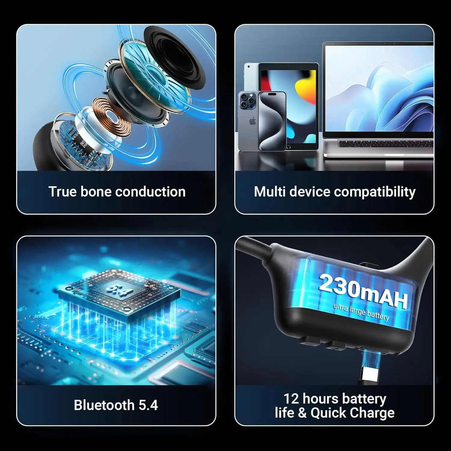 Słuchawki Bluetooth HS1 z przewodnictwem kostnym, bezprzewodowe słuchawki sportowe, jakość dźwięku HiFi do biegania, stereofoniczne, nie wkładane do uszu. — zdjęcie produktu 5