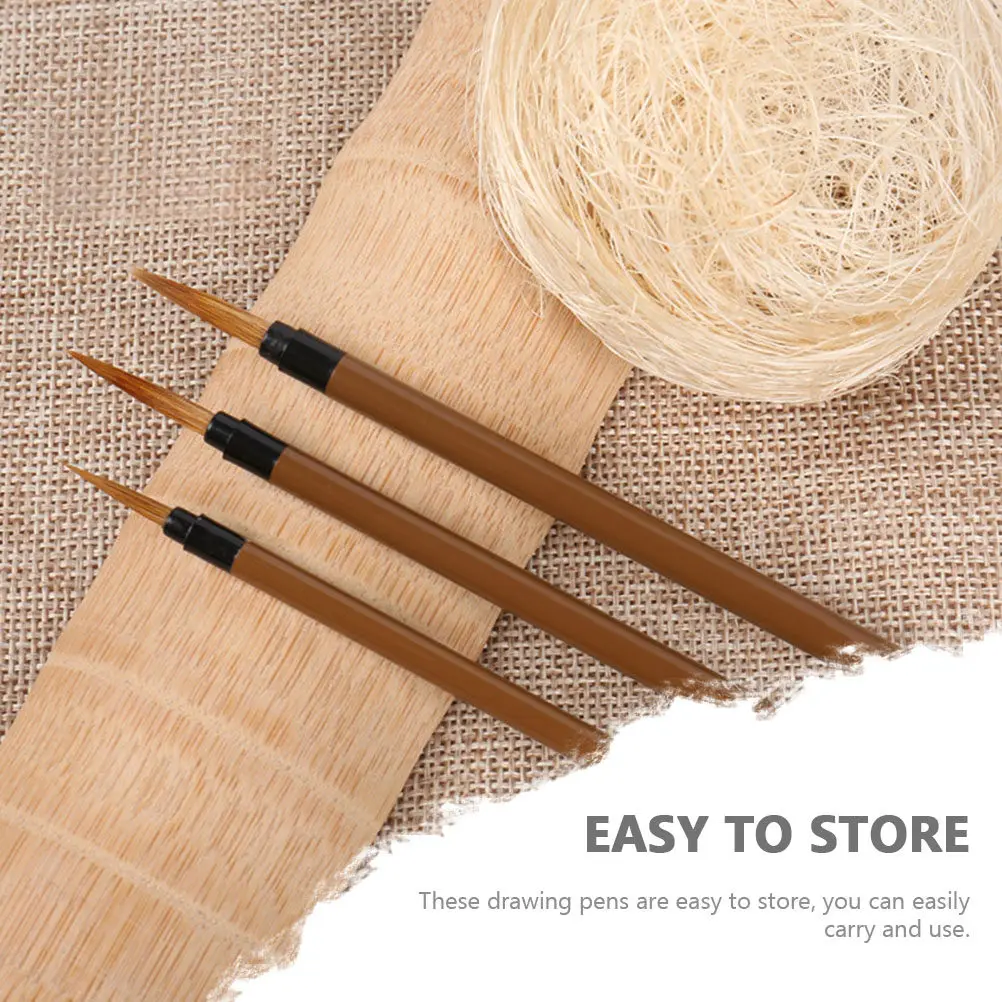 3Pcs Wolf Hair Drawing Pens Professional Fine Liner for Writing Sketching and Detail Art Work Watercolor Painting Supplies