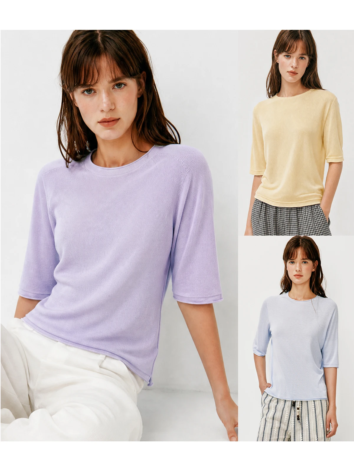 Lcellose Viscose Cool Feeling Knitted Top Loose Short Sleeve round Neck T-Shirt Women's Casual Wear Summer Season China Made