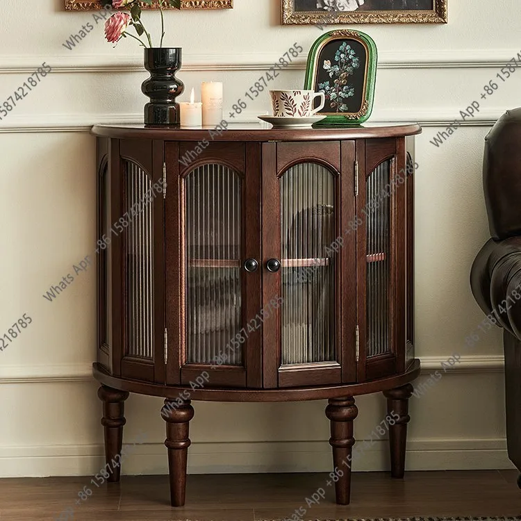 French retro style living room storage cabinet entrance cabinet all solid wood wall-against small vertical cabinet