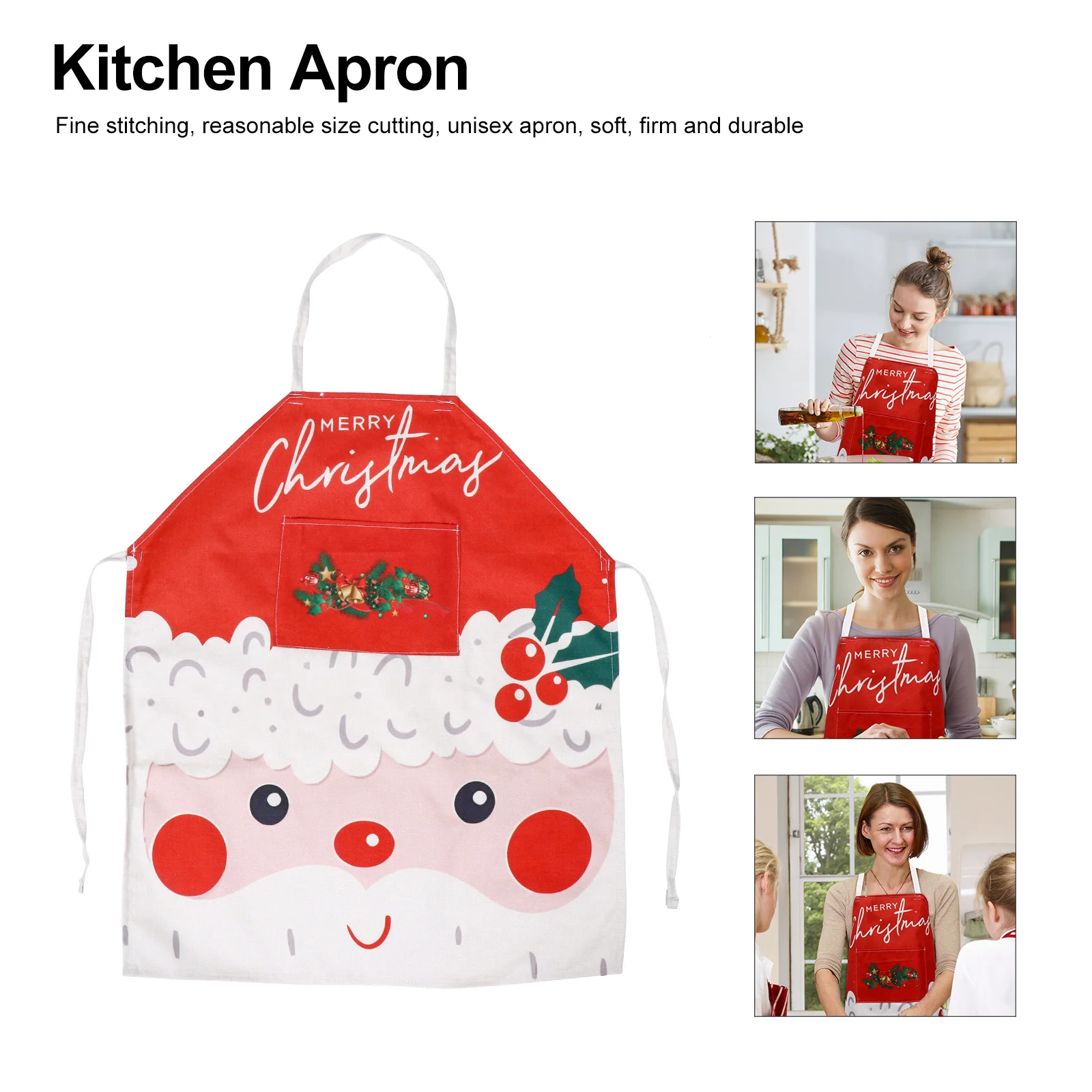 

1Pcs Christmas Apron Unisex Sleeveless Polyester Adjustable Neck Kitchen Cooking Baking Apron Festive Cartoon Pattern