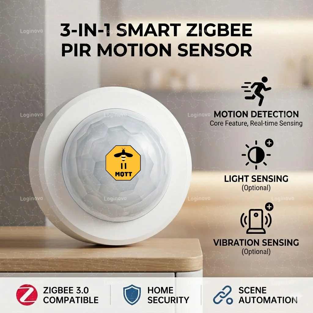 

Датчик движения Zigbee PIR, детектор человеческого тела, опциональное обнаружение света и вибрации, умный датчик сигнализации для домашней безопасности, работает с 2MQTT
