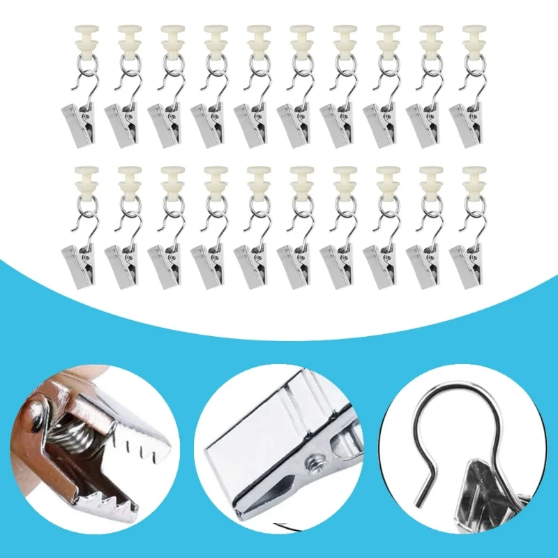 1set Shower Curtain Pulley Clamps 30pcs Iron Hooks+30pcs Gliders Iron Curtain Hooks for Drapery Rails Smooth Gliding