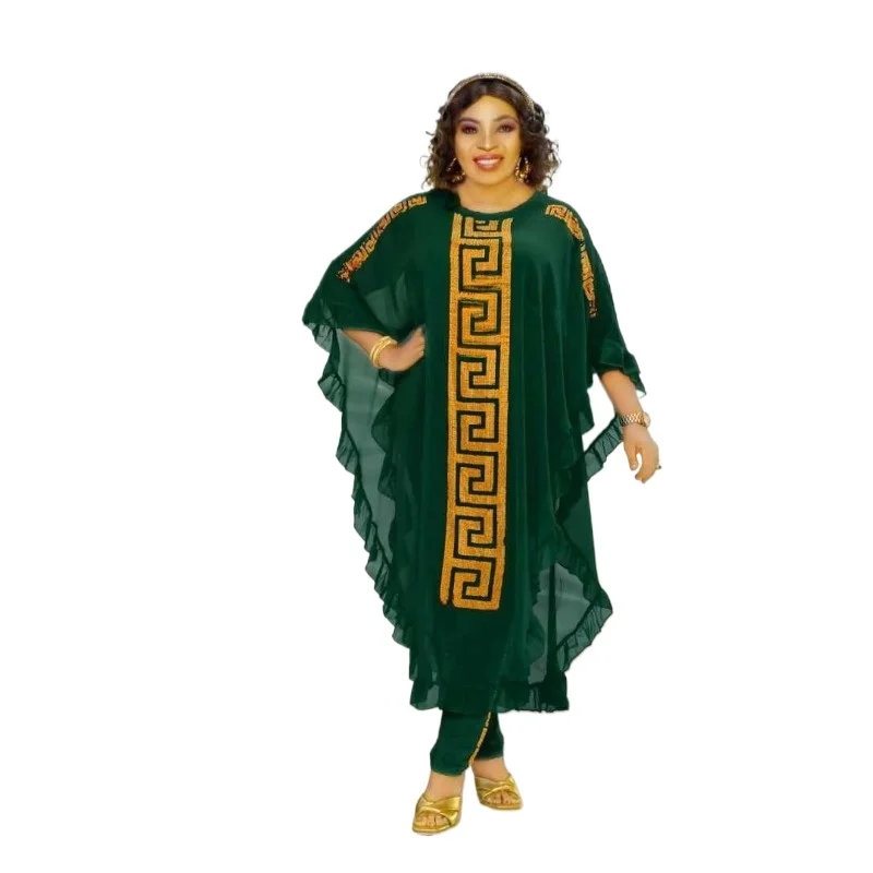 

Африканский шифоновый костюм-тройка средней длины больших размеров, комплект из шифоновой юбки с рукавами-крылышками из ультратонкого волокна и пяти рукавов