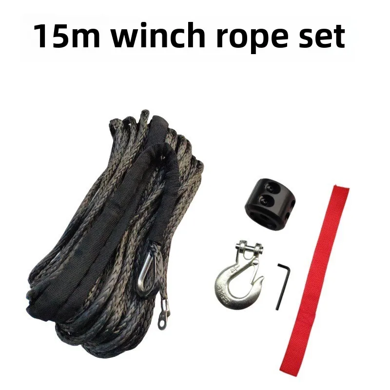 6mmx15m Winch Rope String Line Cable With Sheath Gray Synthetic Towing Rope 15m 7000LBs Car Wash Maintenance String For Off-Road