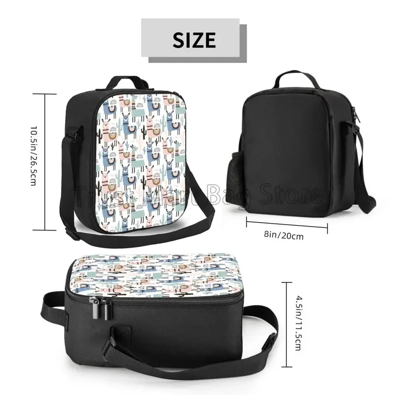 Cute Alpaca Animal Insulated Lunch Bag for School Work Office Picnic Llama Cactus Tote Lunch Box Containers with Shoulder Strap