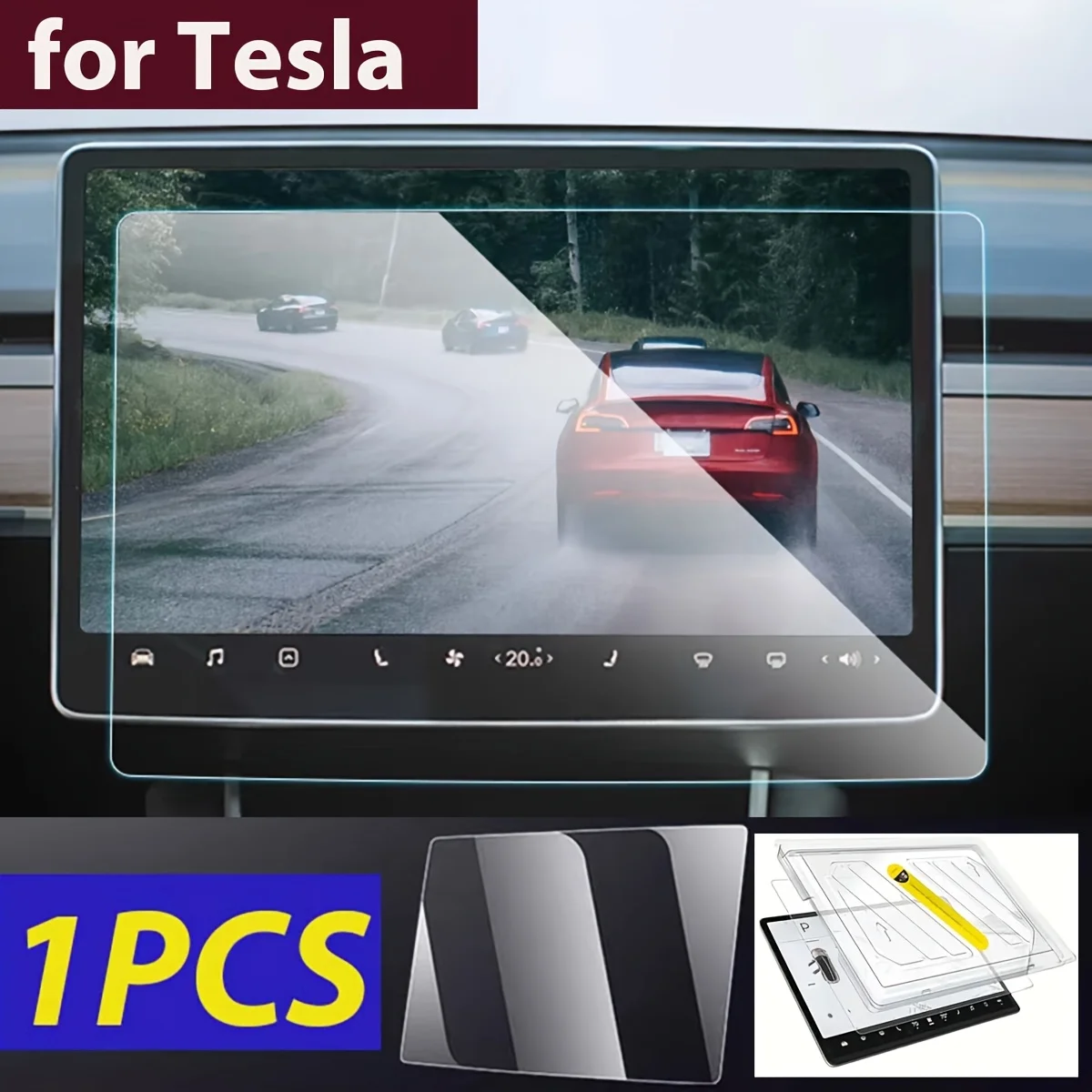 

1Piece for Tesla Screen Protector Model 3 Model Y, 15" Tempered Glass with Alignment Kit, 9H Anti-Glare, HD Anti-Fingerprint