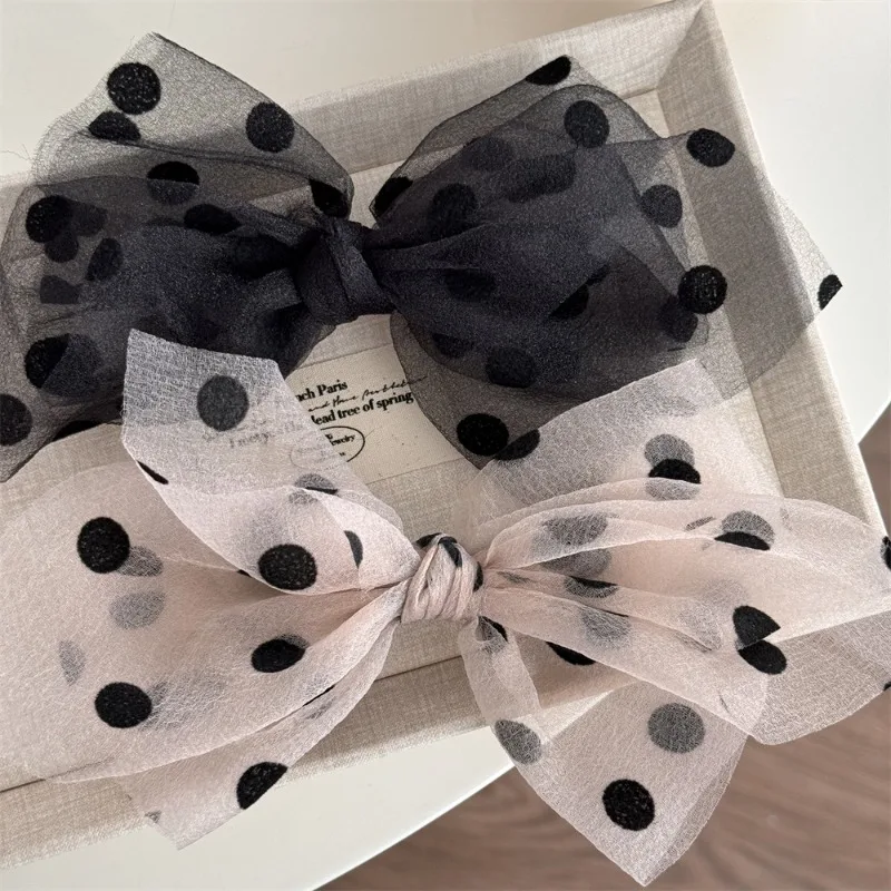 Mesh Polka Dot Barrettes Back Head Sweet Temperament Head Clip Large Bow Spring Clip Elegant Clip Hairware