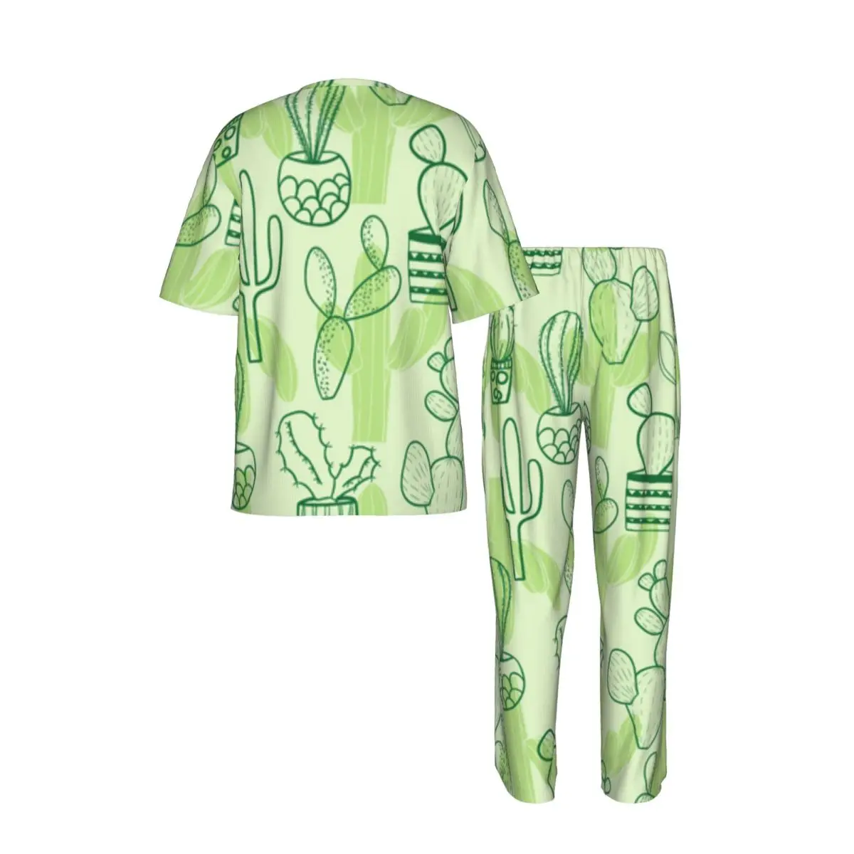 Men Pajamas Suit Short Sleeved Long Pants Cactus Pattern Sleepwear Summer Home Clothing Set view 3