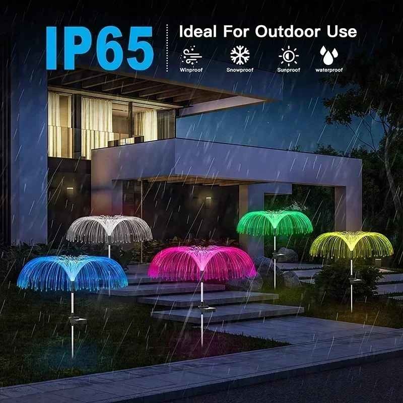 Solar Garden Lights Outdoor Waterproof Fiber Optic Jellyfish Lawn Lights Outdoor Patio Villa Yard Decor