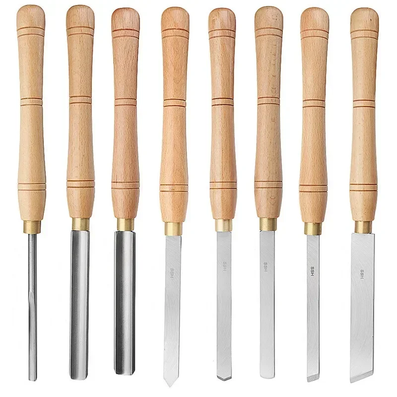 8 Types Durable High Speed Steel Lathe Chisel Wood Turning Tool With Wood Handle Woodworking Tool