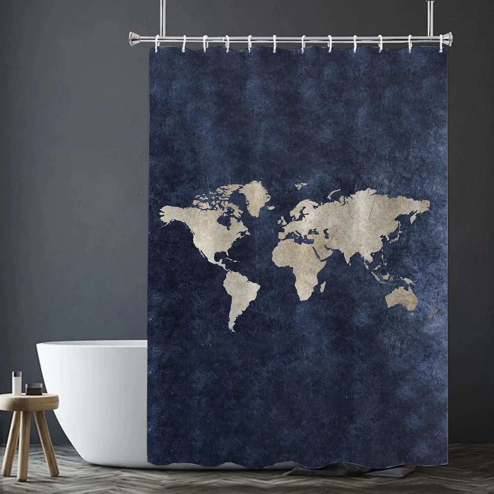 World Map Shower Curtains Bathroom Curtain for Quarto Folding Partition Accessories Bath Bedrooms Houses Rooms Waterproof Fabric