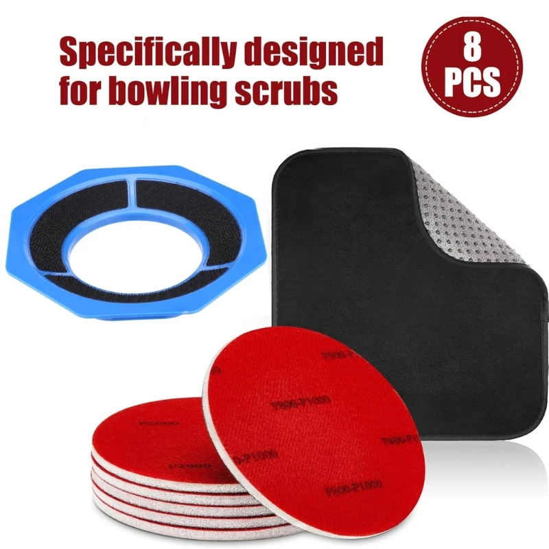 Bowling Ball Finish Care Set with Support Frame, 6 Abrasive Discs and Microfiber Cloth, ABS Grip Aid for Bowlers During 24BD