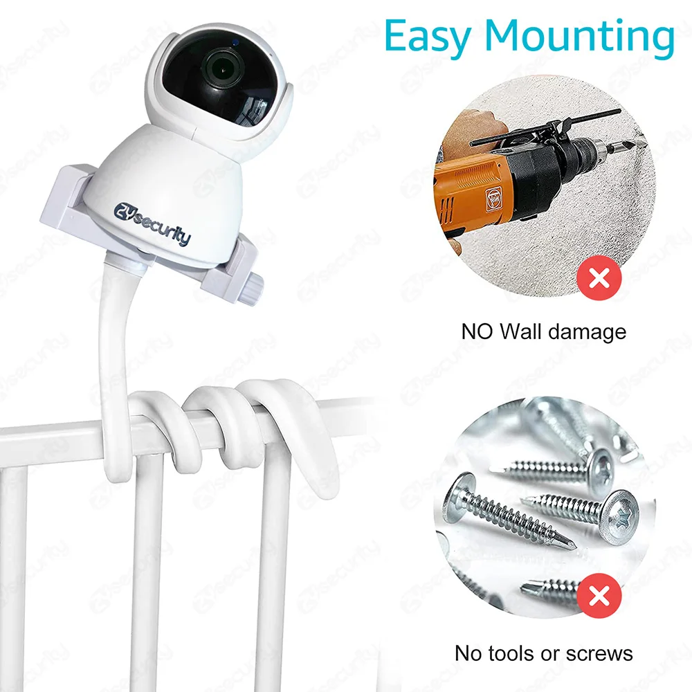 Universal Baby Monitor Holder Longer White Flexible Silicon Baby Camera Stand, Ideal IP Camera Mount Hole-Free Crib Cradle Rod