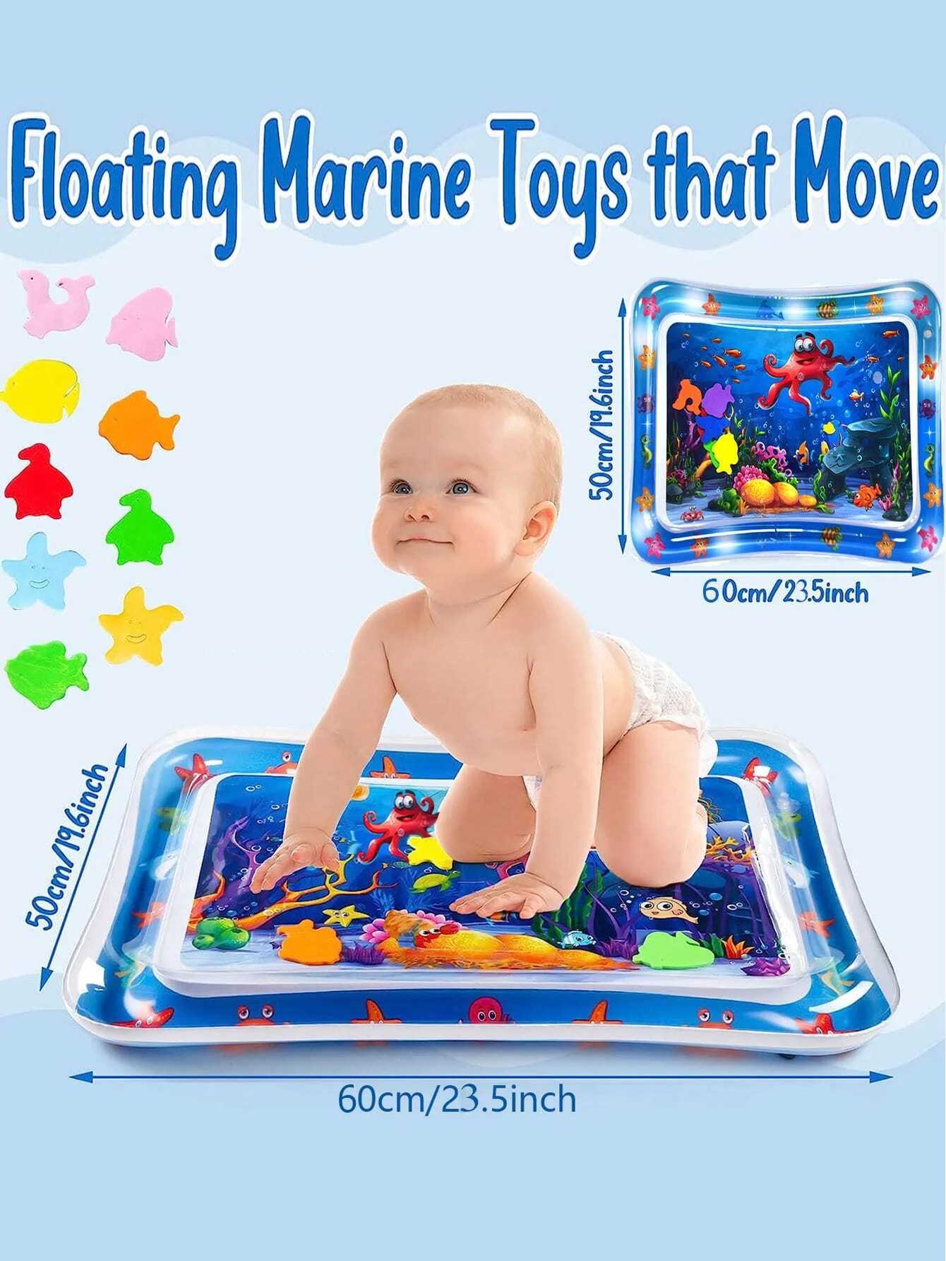 1Pc kids Water Filled Game Mat Inflatable Tummy time Water Mat for Infants and Toddlers Fun time Play Activity Crawling Pad