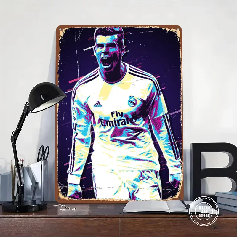 Gareth Bale Retro Art Poster Customized Vintage Metal Signs Wall Art Retro Tin Plaque for Mancave Aesthetic Decoration Room Home