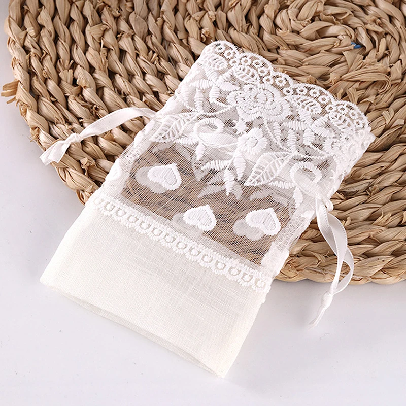 White Lace Jewelry Drawstring Bag Christmas Candy Packaging Pocket Dragees Pouches Craft Packages Wedding Gift Bags