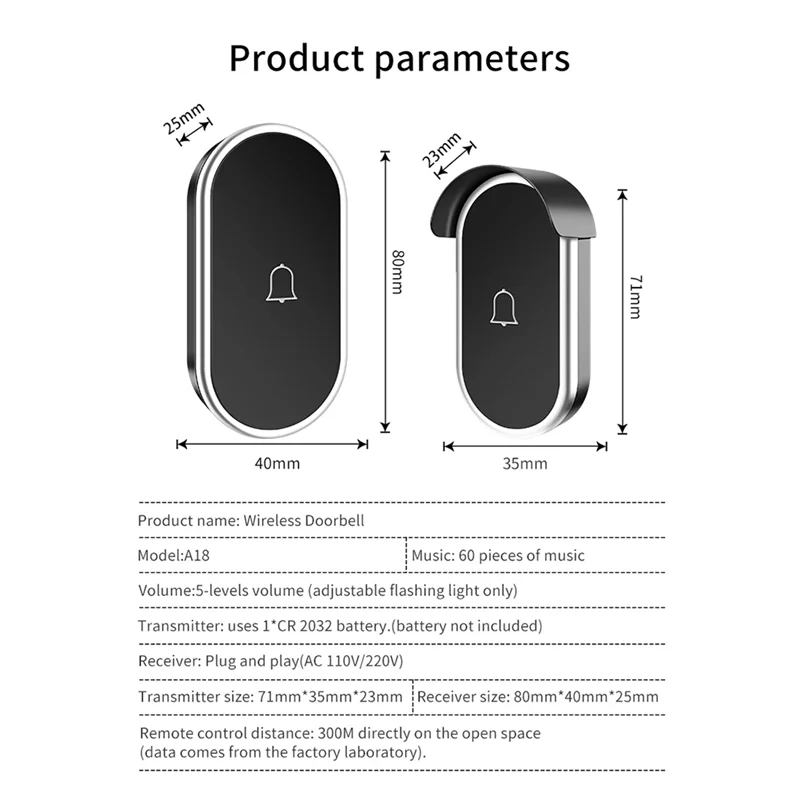 Long Distance Through The Wall Intelligent Electronic Wireless Doorbell Home Pager Mini Doorbell US Plug-Y47A