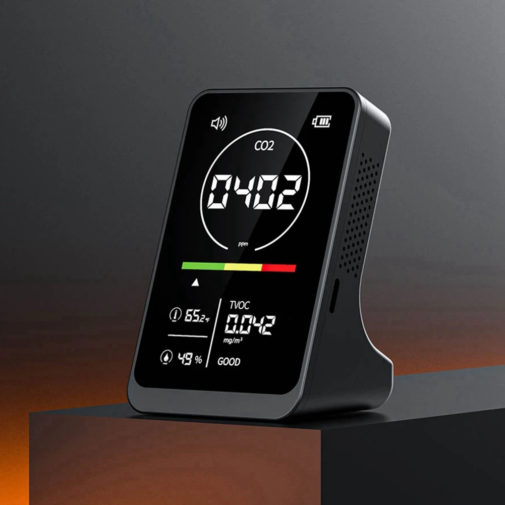 

Цифровой измеритель качества воздуха 4-в-1: перезаряжаемый монитор CO2, TVOC, температуры и влажности, детектор CO2 с сигнализацией для дома