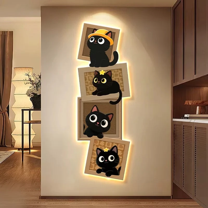 Nordic Room Decor Aesthetic Wall Art Poster Creative Cat Wall Lamp Painting Cream Living Room Entrance Corridor Wall Decoration