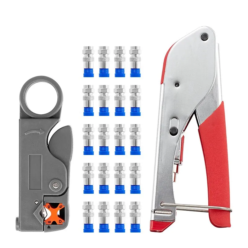 Coaxial Cable Crimp Pliers Extruded Mesh Pliers F Head Pliers Rotary Stripper Crimping Pliers Video Cable Electrician Tool Set