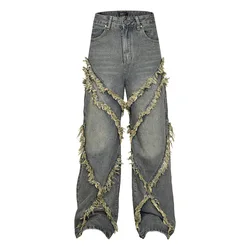 Hi Street Ripped Distressed Jeans Hosen Hip Hop Baggy Streetwear Denim Hosen für Männer Patchwork