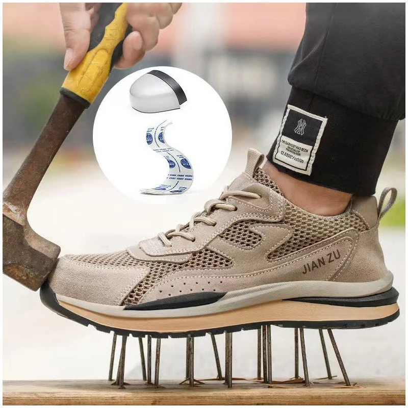men fashion breathable steel toe caps work safety shoes summer safe sneakers outdoors worker security boots protective footwear