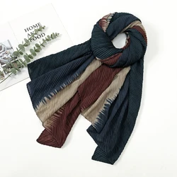 Women Gradient Cotton Scarf Head Hijab Solid Pleated Shawls Wrap Foulard Femme Hijab Islam Headband Ombre Two-tone Women Scarves