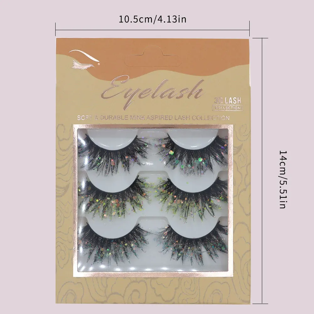 Unique Shining Colored Eyelashes Gold Pink Green Glitter Colorful False Eye Lashes Dramatic Halloween Party Rainbow Cilias