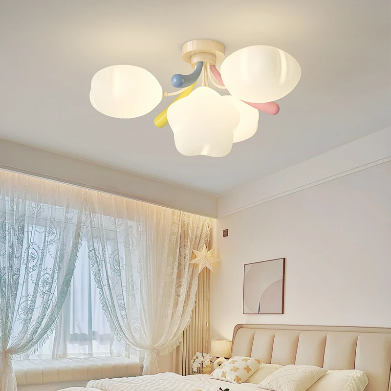 

Romantic Kids Bedroom Chandelier Lamps White PE Sconces Colorful Star Hanging Light Eye Care LED Children's Room Ceiling Lights