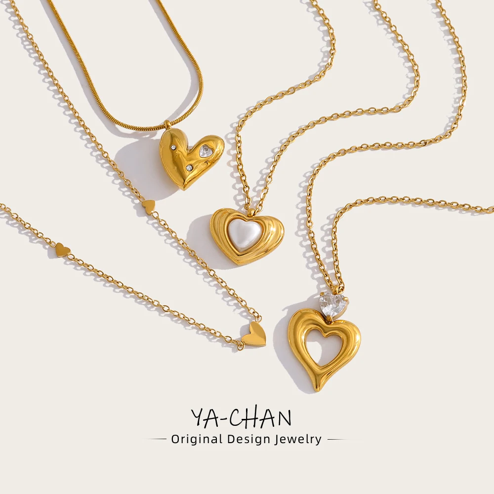 YACHAN Stainless Steel Love Heart Pendant Necklaces for Women 18K Gold Plated Charm Trendy Luxury Tarnish Free Jewelry