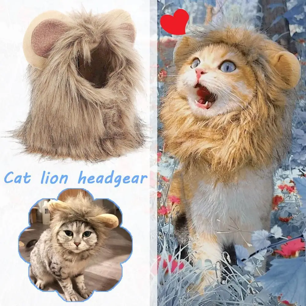 Pet Cat Decor Accessories Lion Wig Fancy Hair Cap Pet Supplies Cute Lion Headgear Cat Hat Mane Wig for Dogs and Cat Small Dog