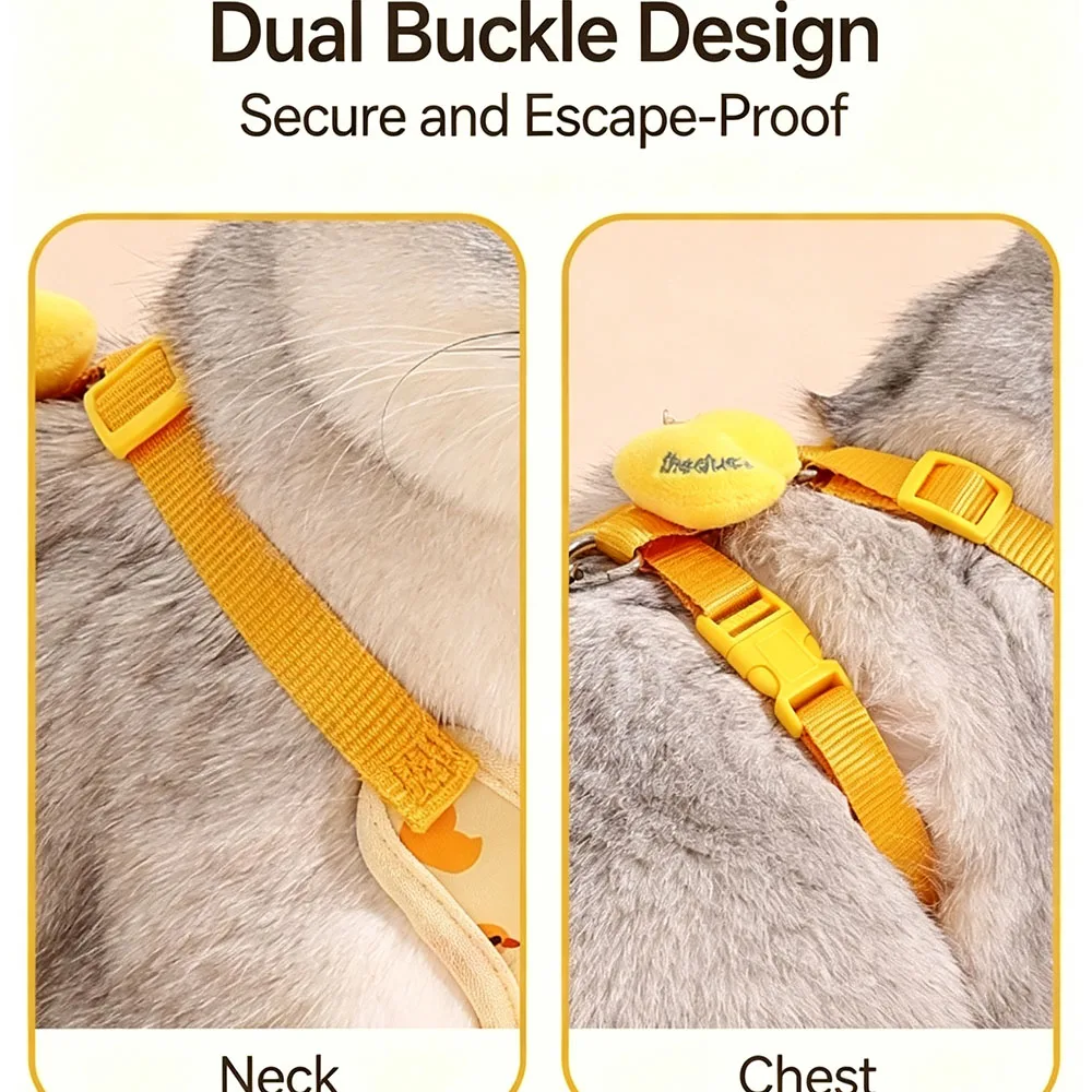 Cute Duck Print Cat Harness and Leash, 1.5M Long Adjustable Pet Leash, Breathable Vest Harness Soft Edge Binding Walking Harness view 4