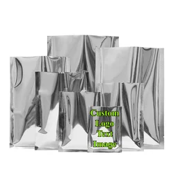 100PCS Glossy Silver Open Top Aluminum Foil Bag DIY Custom Logo Text Heat Sealing Meat Beaf Ground Coffee Vacuum Storage Pouches