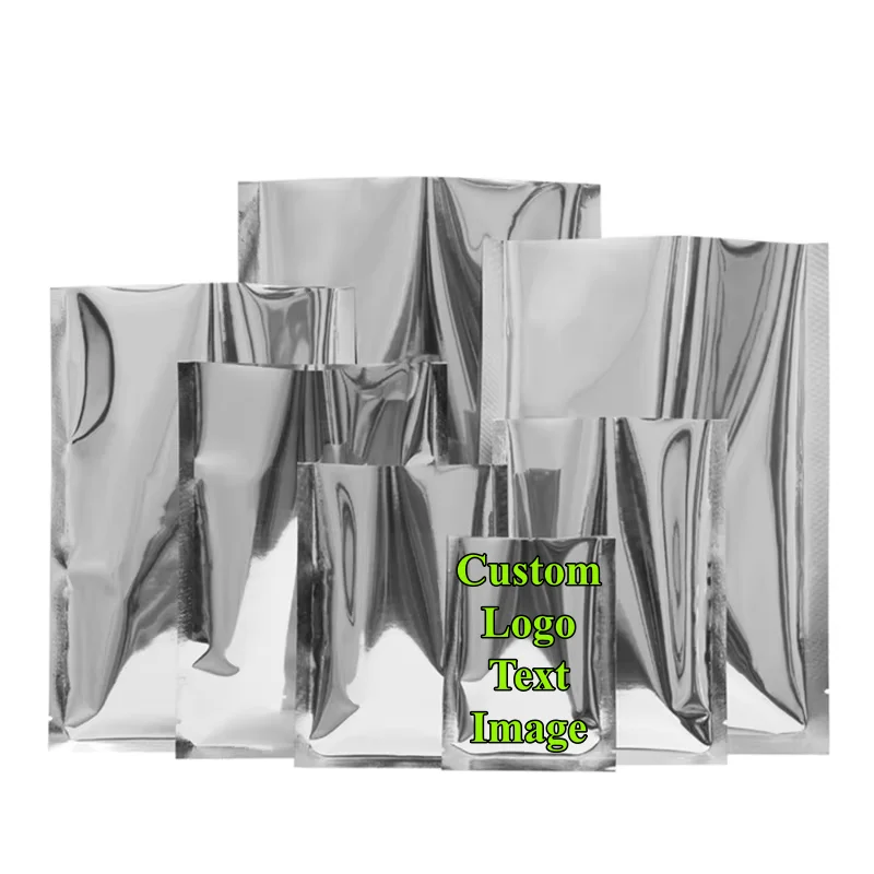 100 SZT. Błyszczące Srebrne Torby z Folii Aluminiowej z Otwartym Wierzchem, Do Samodzielnego Nadruku Logo i Tekstu, Zgrzewane Termicznie, Do Przechowywania Mięsa, Wołowiny, Kawy Mielennej, Próżniowe Torebki do Przechowywania