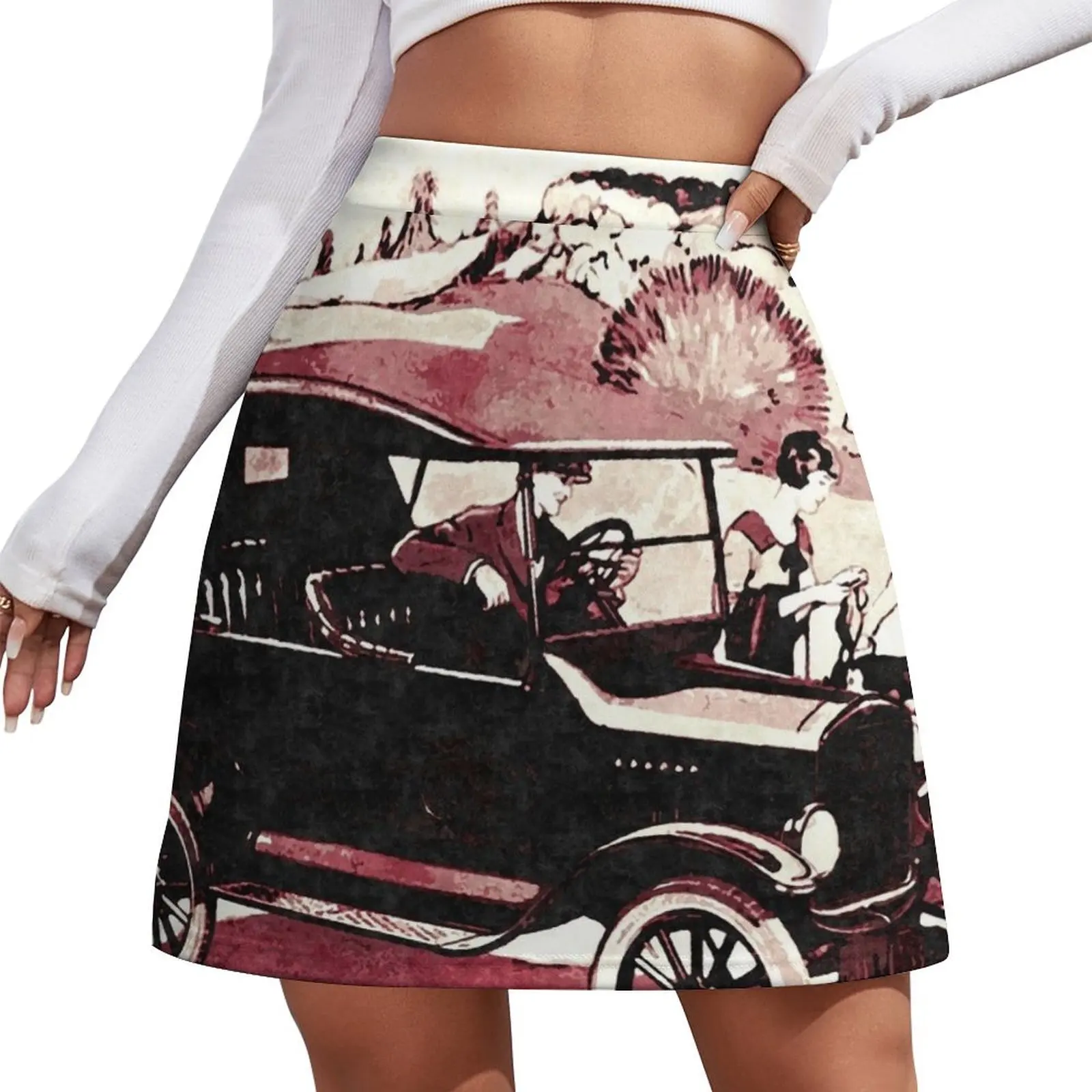 

Model T Touring Ad Art Mini Skirt elegant social women's skirts short skirts for women girls skirt
