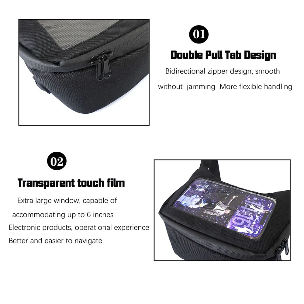 Black Waterproof Handlebar Bag Front Basket Portable Hiking Cycling Travel Satchel Fanny Pack Waist Motorcycle Bag Storage Pouch