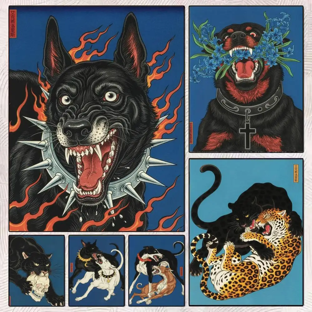 Peinture calligraphique style Japandi Dog Exsiloris, impression sur toile moderne, décoration murale élégante pour chambre, café, maison, cadeau