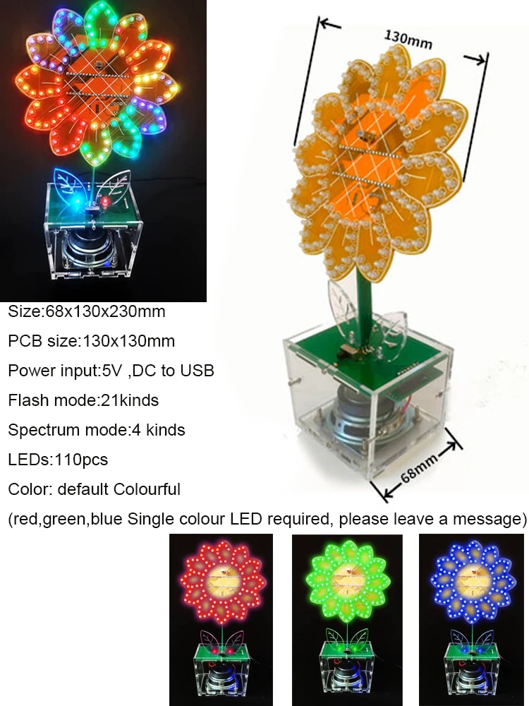 Elektroniczny zestaw zrób to sam LED kolorowy projekt lutowania słonecznika głośnik bluetooth 21 trybów migania 4 tryby widma